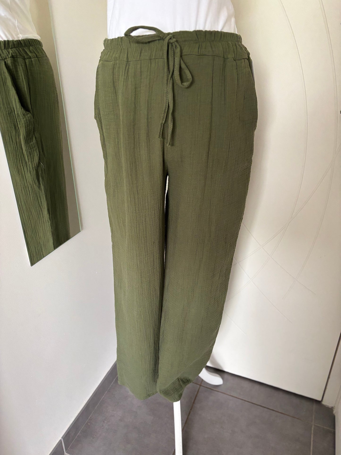 Pantalon en gaze de coton kaki