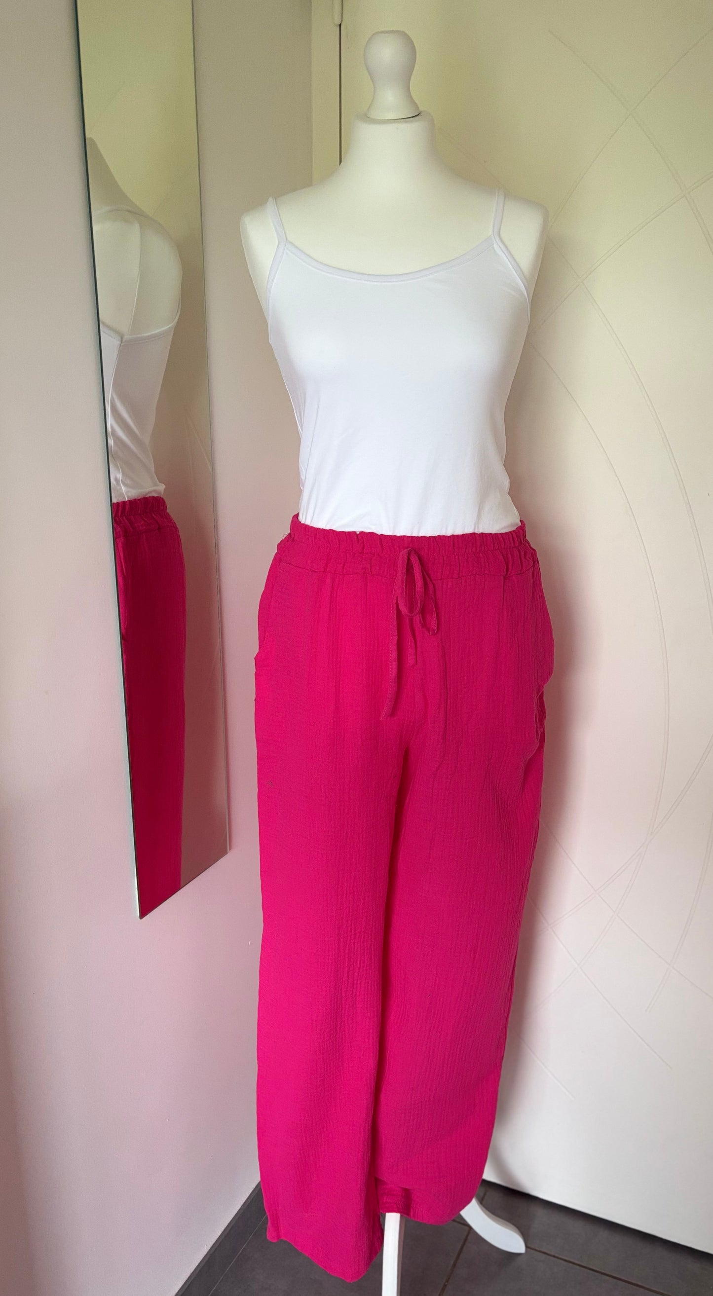 Pantalon en gaze de coton fuschia