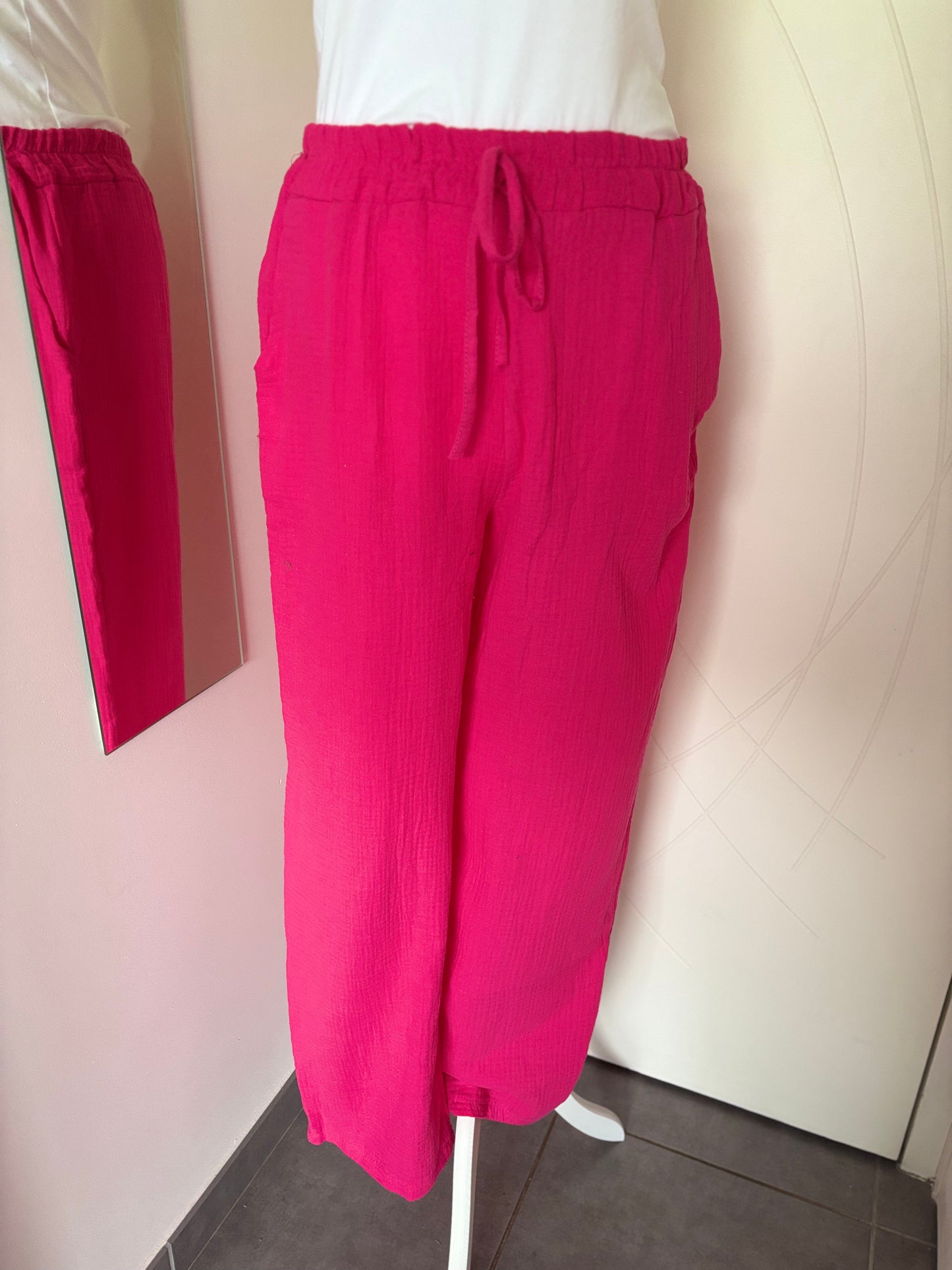 Pantalon en gaze de coton fuschia