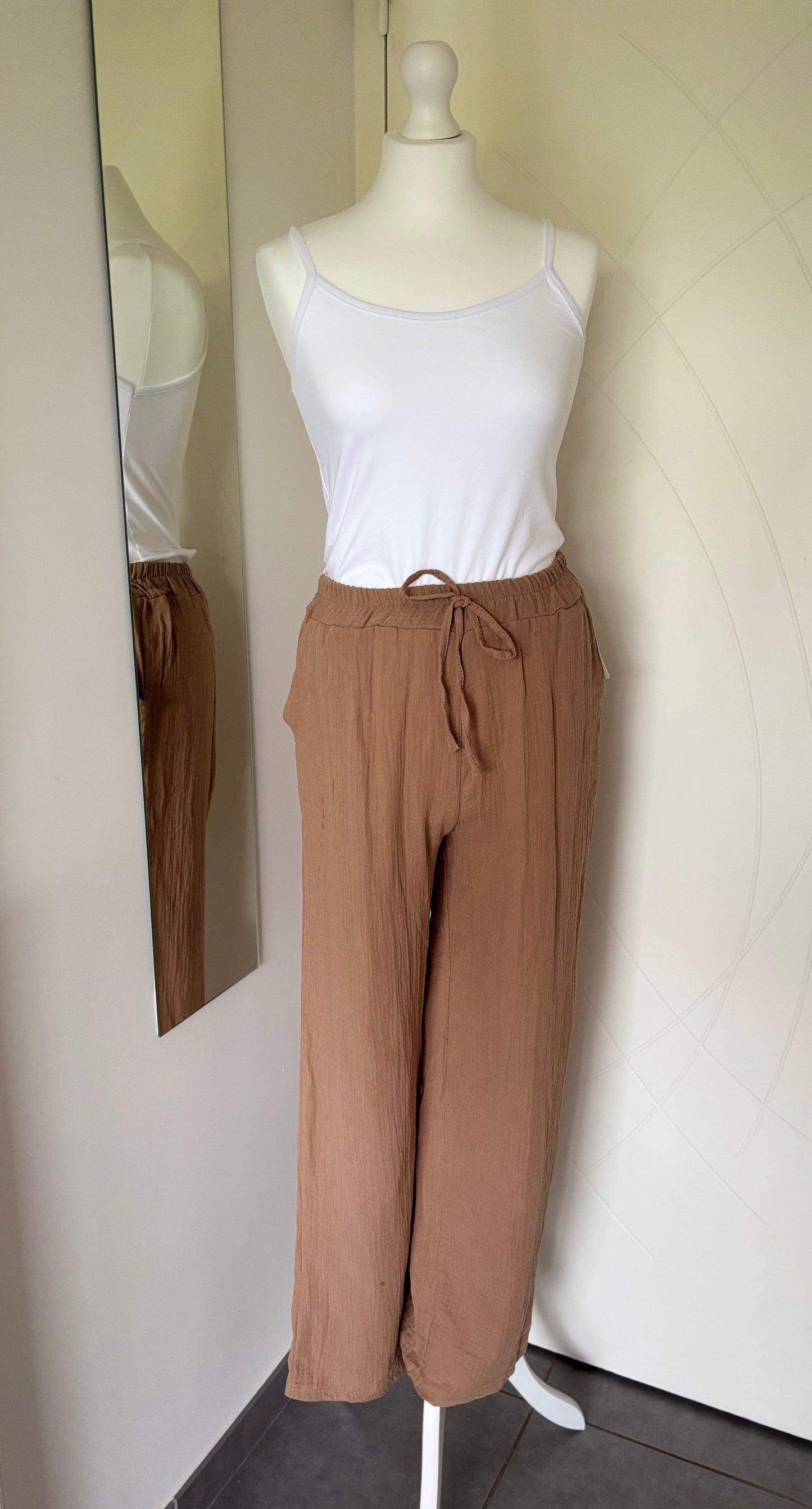 Pantalon en gaze de coton camel