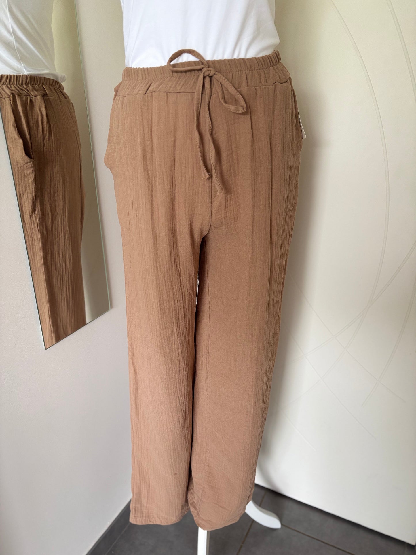 Pantalon en gaze de coton camel