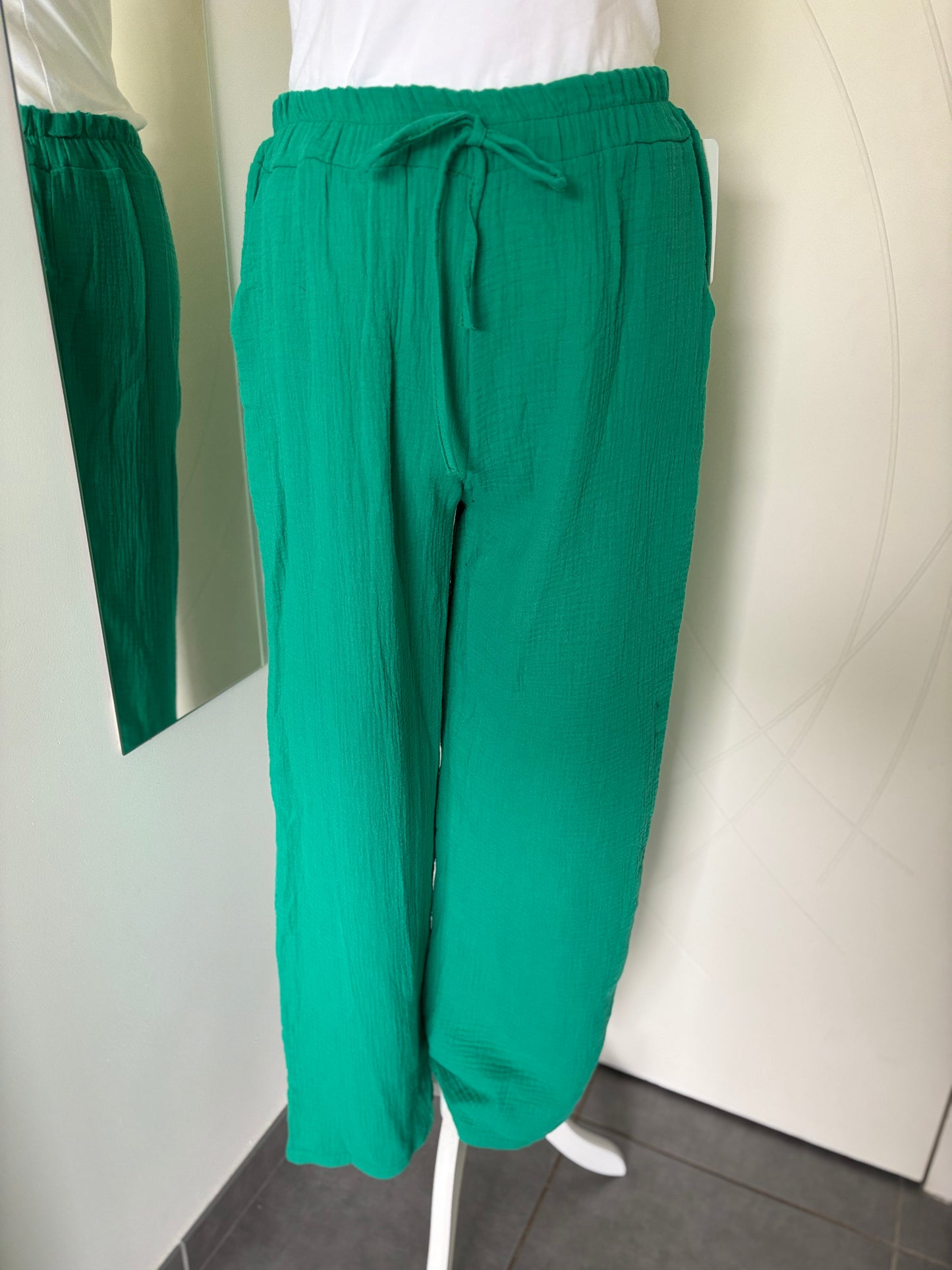 Pantalon en gaze de coton vert