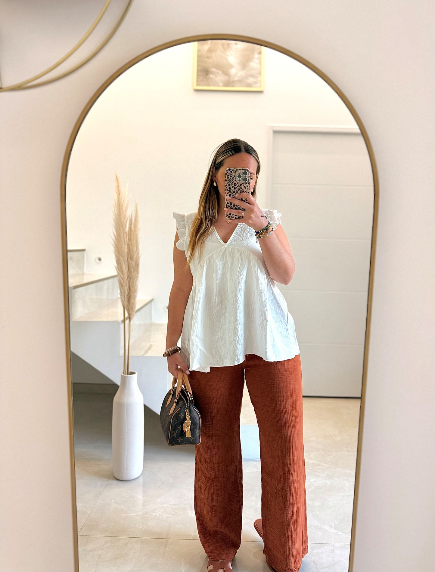 Pantalon couleur rouille en gaze de coton 🤎✨