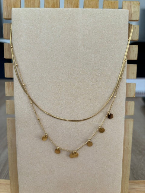 Collier Doré Double Rang et Pampilles
