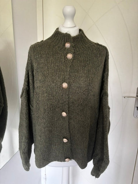 Cardigan oversize en maille kaki