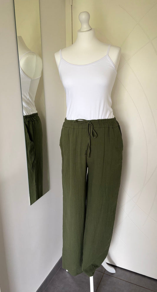 Pantalon en gaze de coton kaki