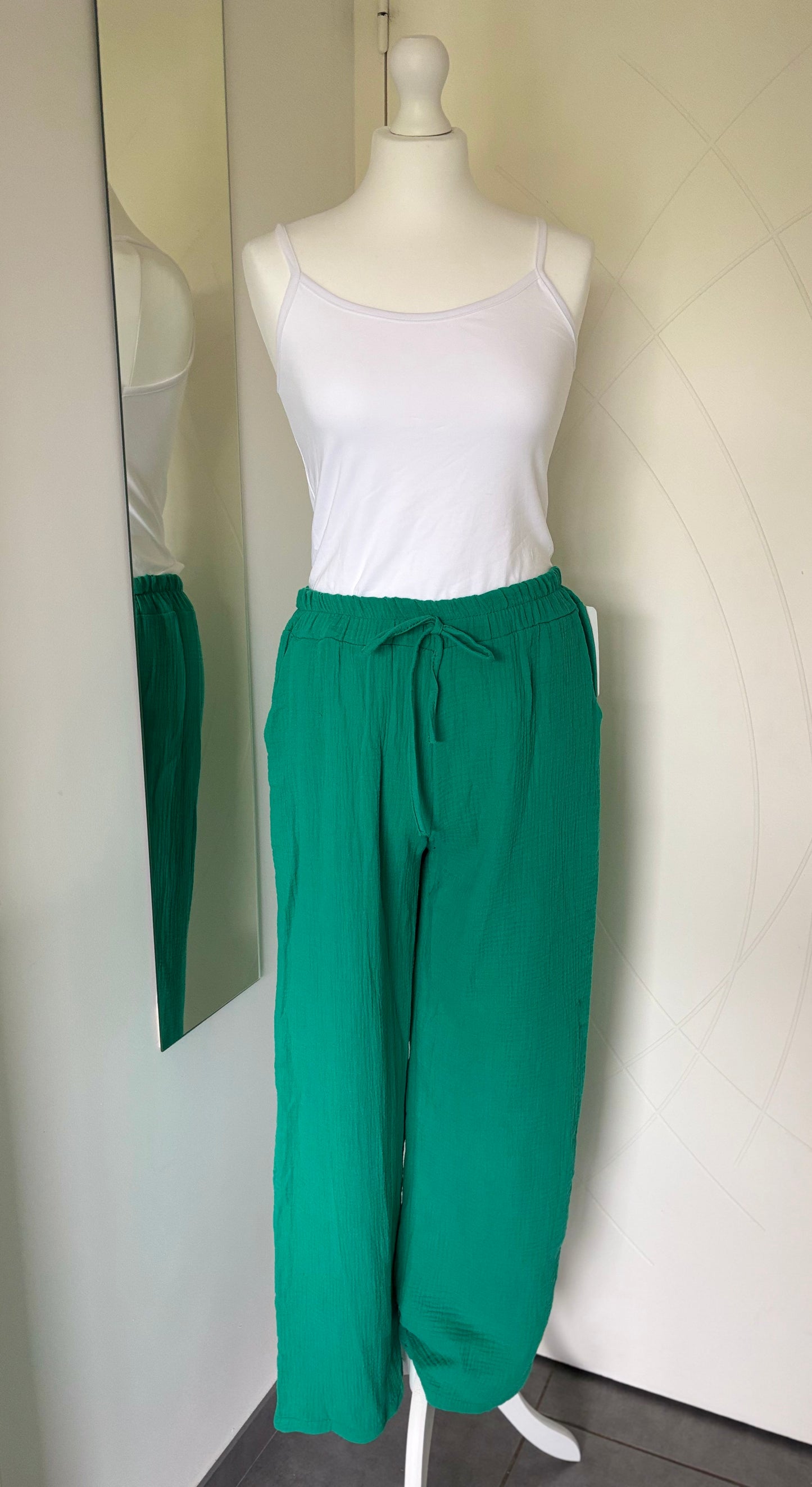Pantalon en gaze de coton vert