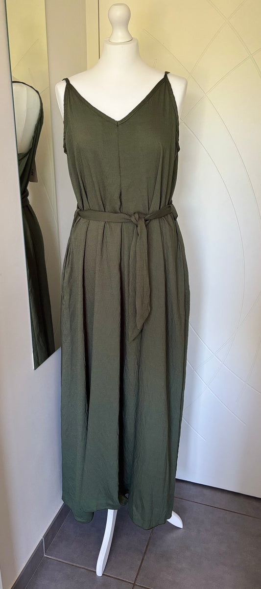 Robe longue à bretelles kaki