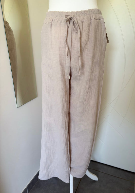 Pantalon en gaze de coton beige