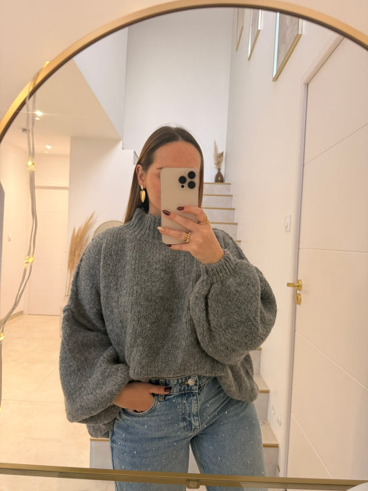 Pull oversize à col roulé gris