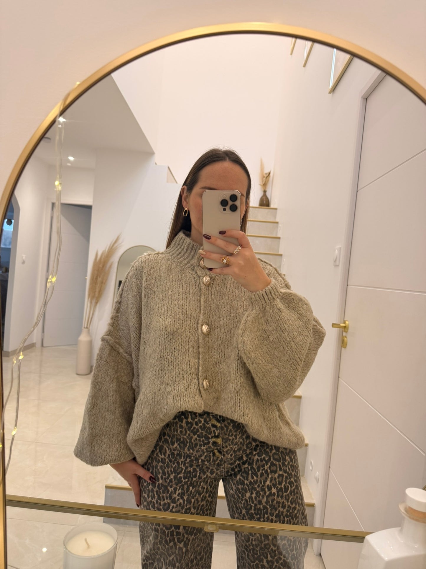 Cardigan oversize en maille beige