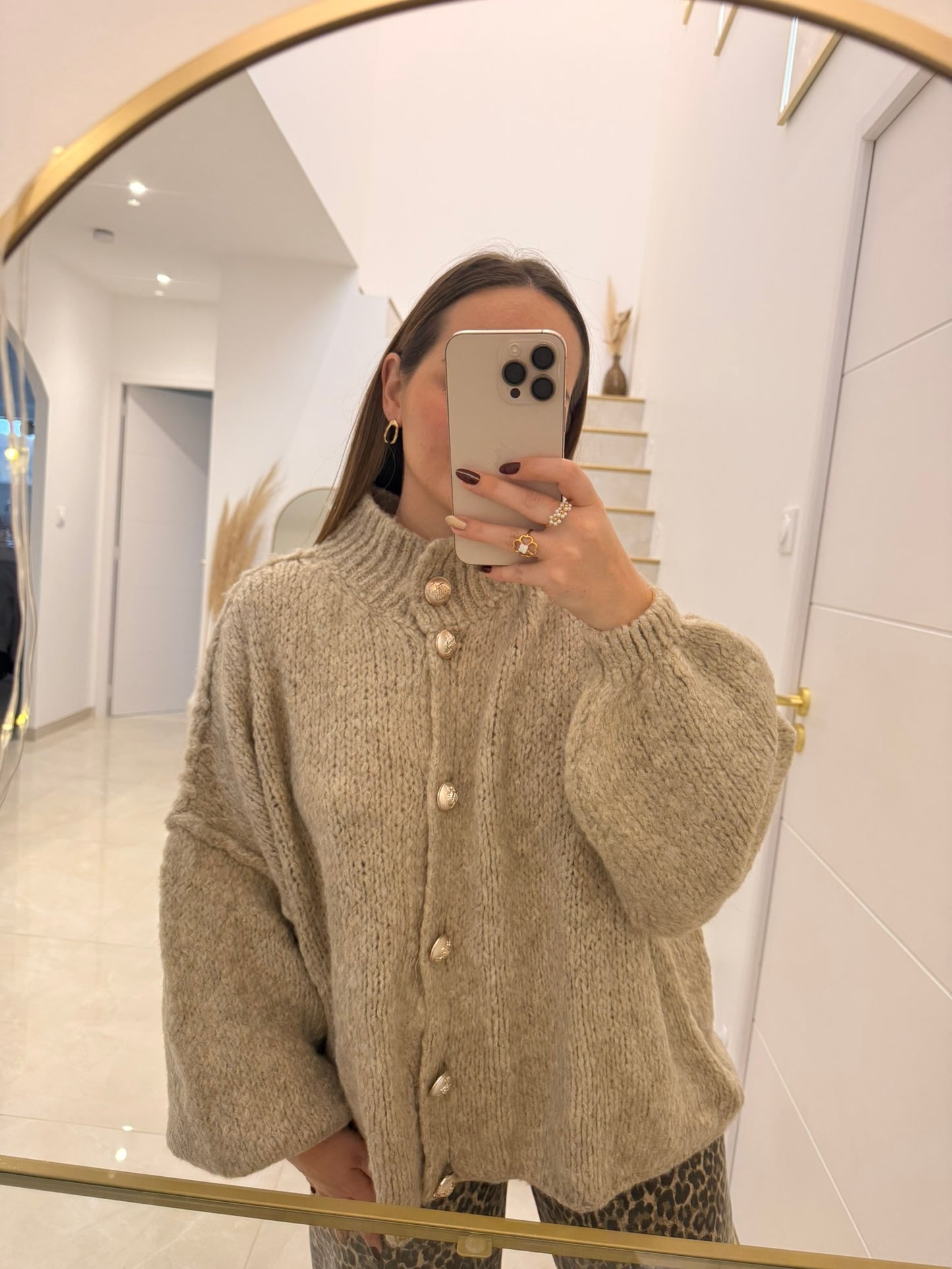 Cardigan oversize en maille beige
