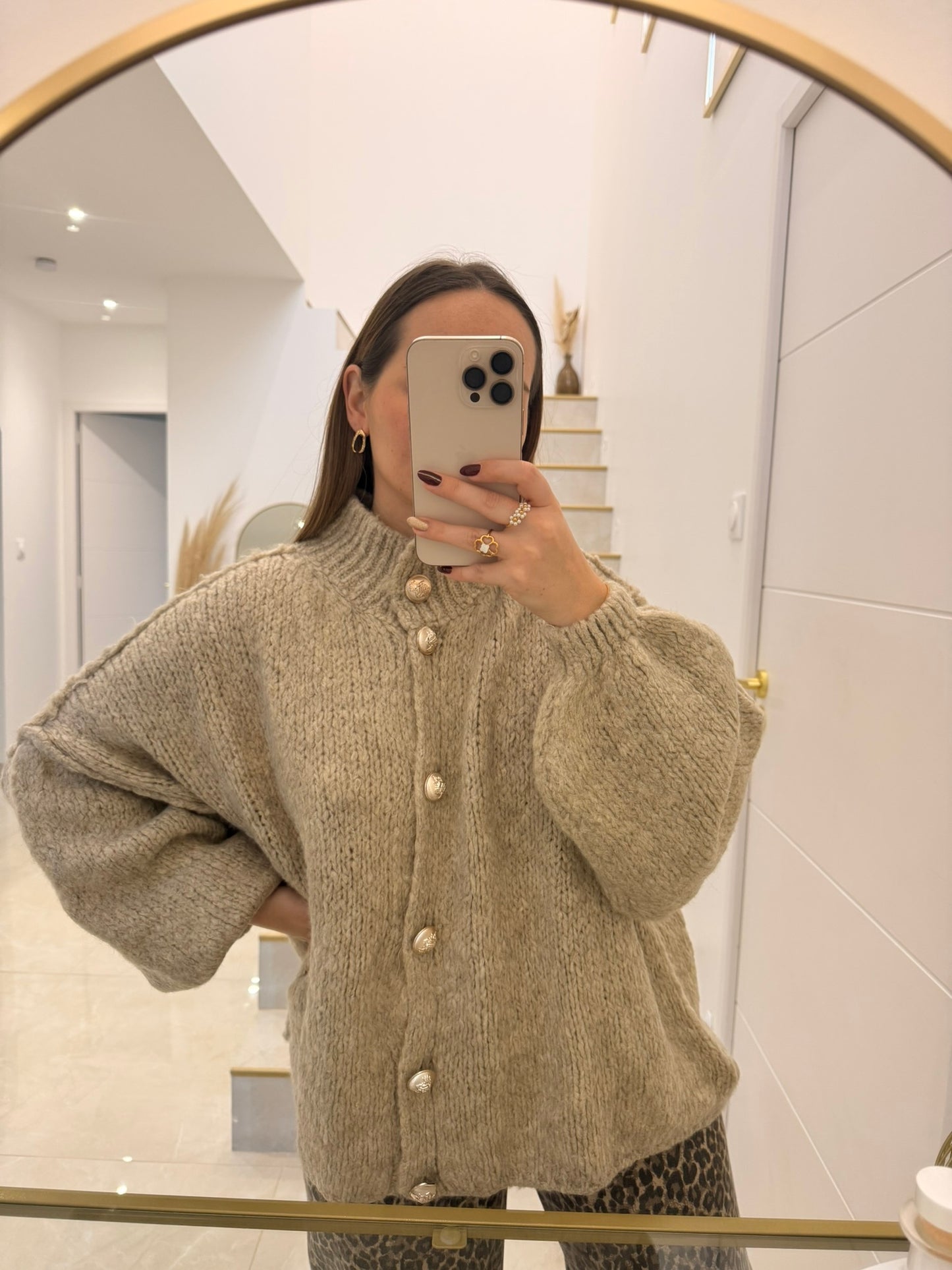 Cardigan oversize en maille beige