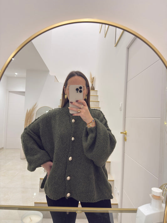 Cardigan oversize en maille kaki