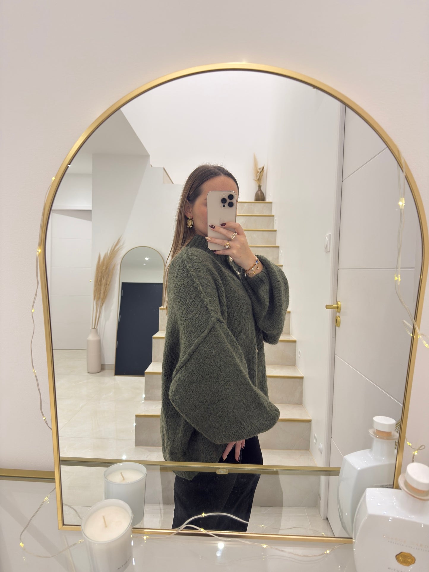 Cardigan oversize en maille kaki