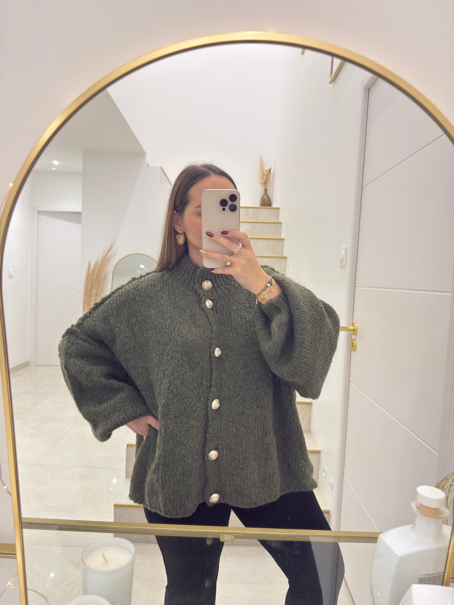Cardigan oversize en maille kaki