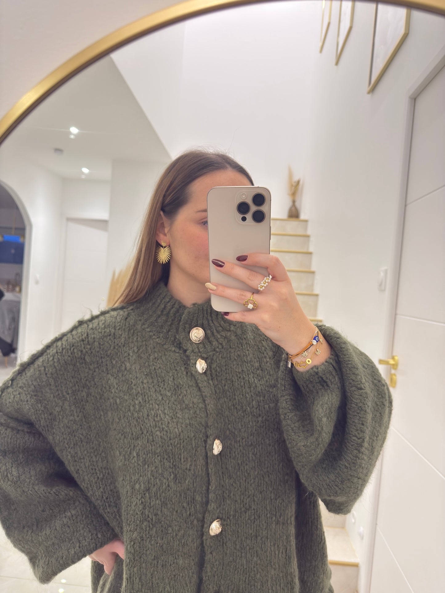 Cardigan oversize en maille kaki