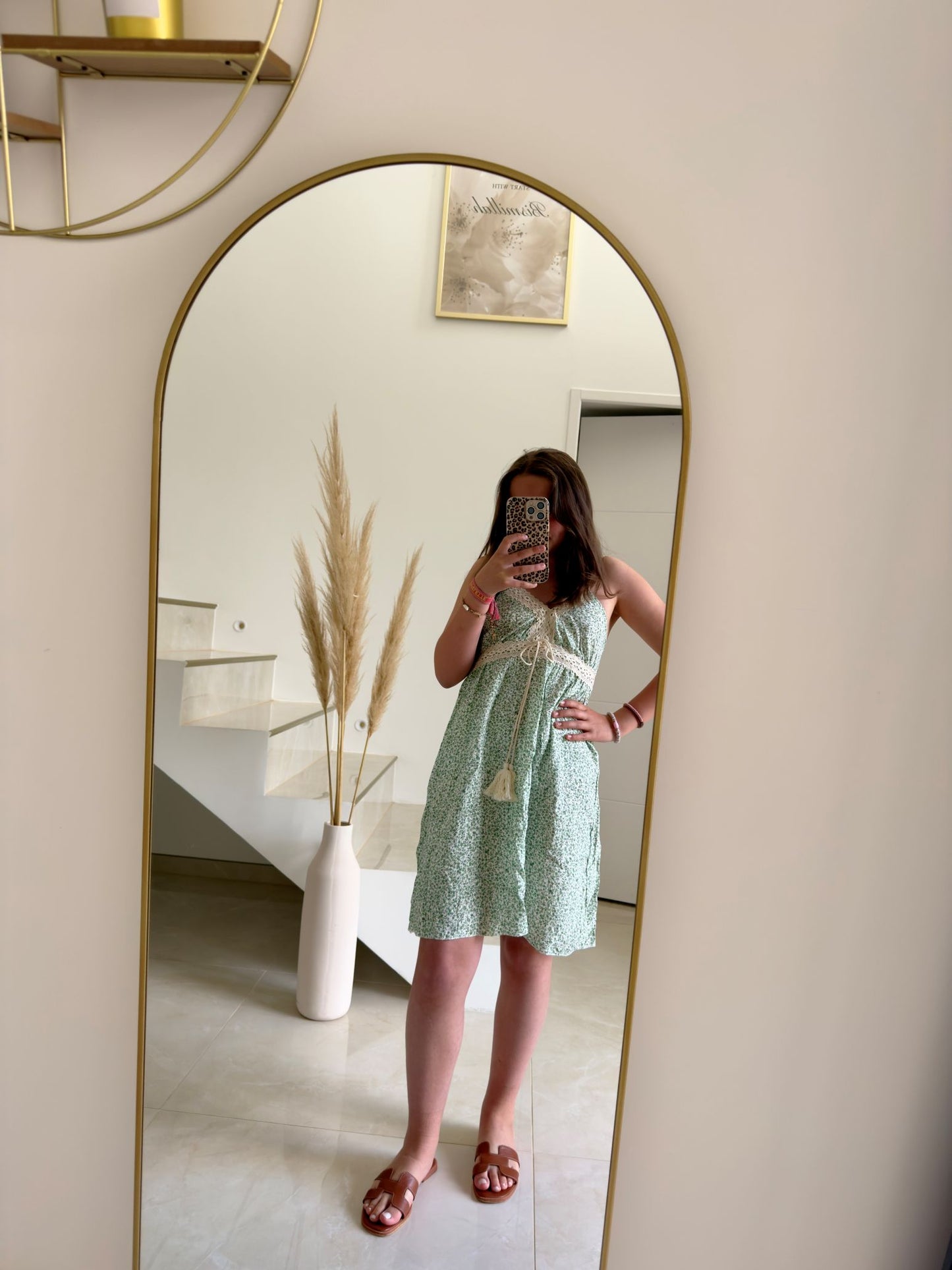 Robe bohème fleurie kaki