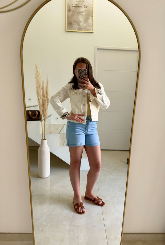 Veste en jean léopard