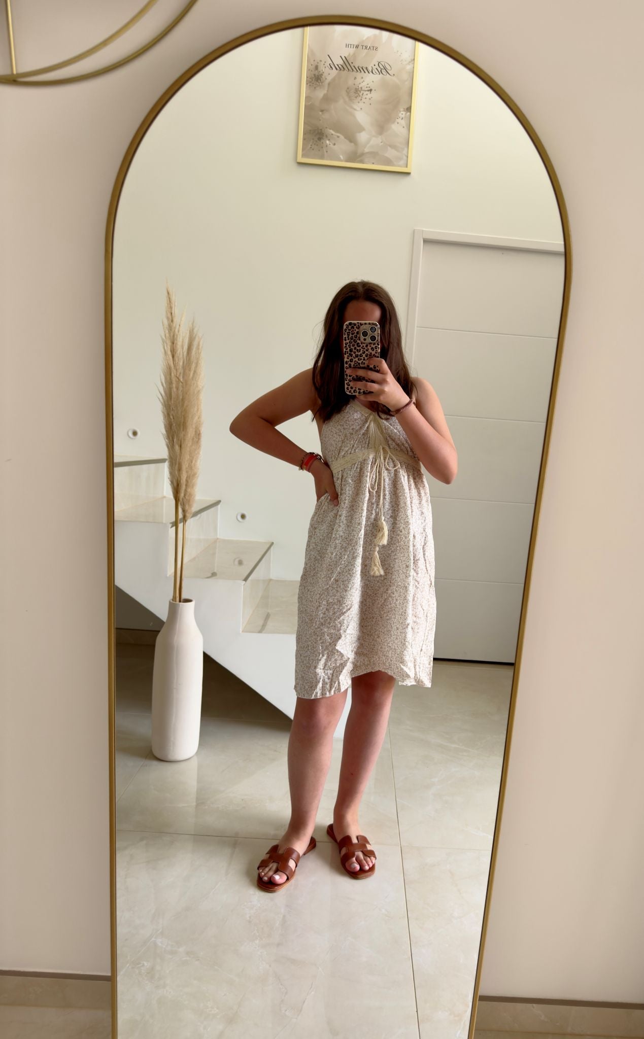 Robe bohème fleurie beige