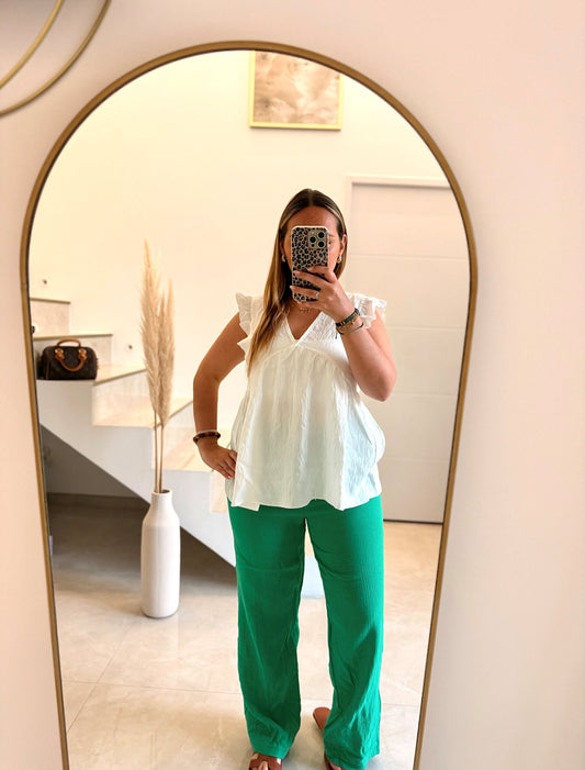 Pantalon en gaze de coton vert
