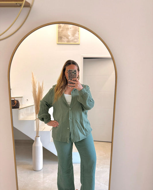 Pantalon en gaze de coton kaki
