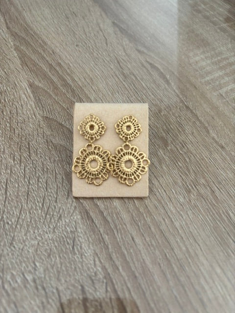 Boucles d’Oreilles “Fleur Antique” – Dentelle Dorée